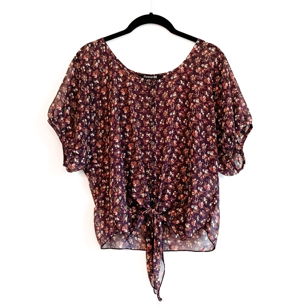 Forever 21 Chiffon Tie Front Top Small